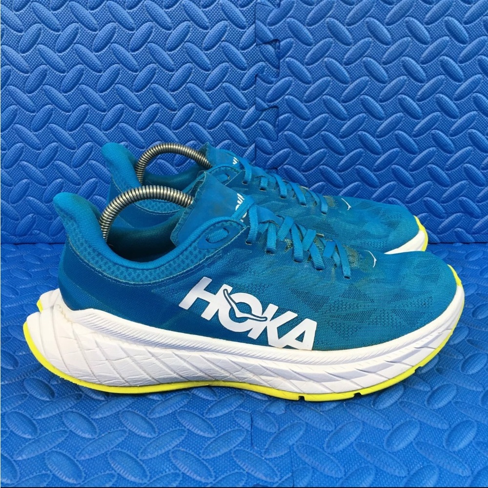 Hoka One One Carbon X 2 Mens Running Walking Shoes Blue Athletic Sneakers 9D